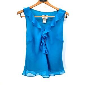 Y2K 00s silk flowing Feminine Ruffled Romantic Sleeveless Chiffon Blouse medium